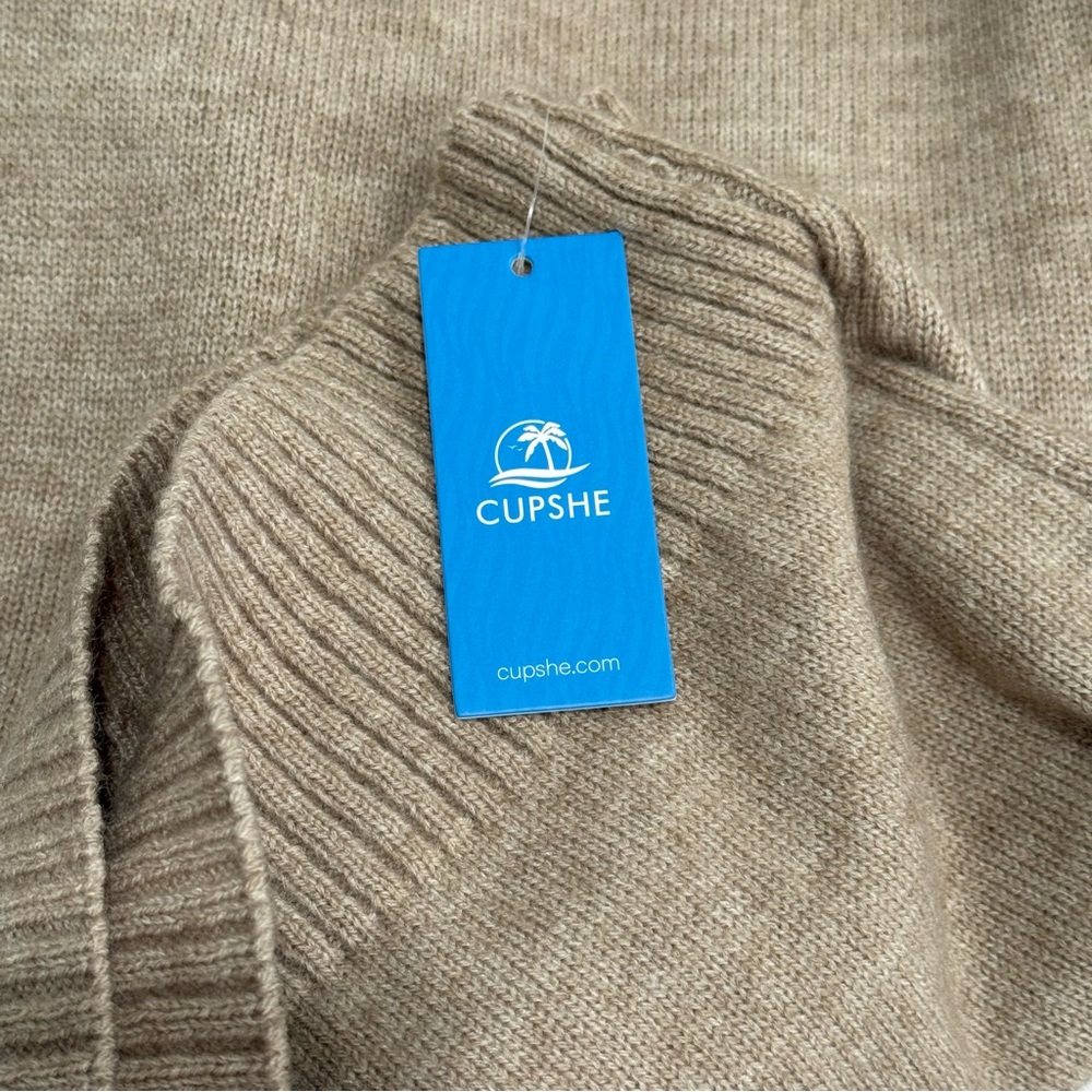 Cupshe Khaki Round Neck Perforated Long Sleeve Sweater - Picture 5 of 9